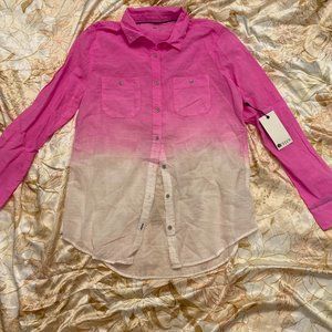 Stylus Medium Bright Pink to White Gradation Button Up Lightweight Top
